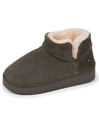 Chaussons bottillons dessus en cuir, semelle plateforme femme isotoner