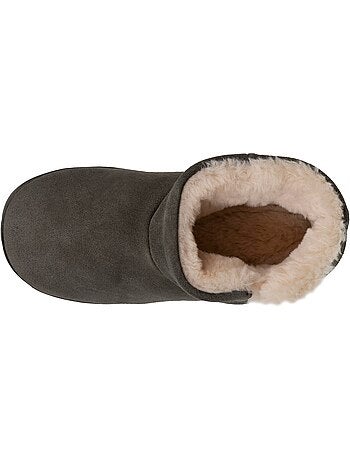 Chaussons bottillons dessus en cuir, semelle plateforme femme isotoner