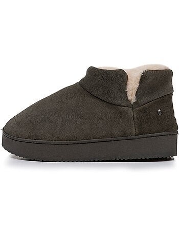 Chaussons bottillons dessus en cuir, semelle plateforme femme isotoner