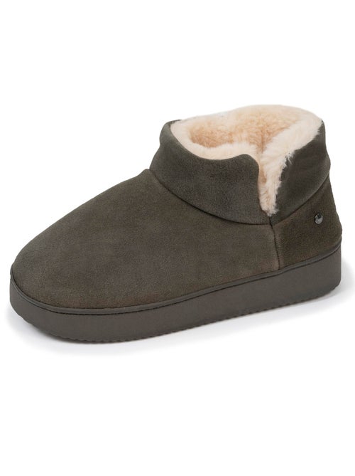 Chaussons bottillons dessus en cuir, semelle plateforme femme isotoner - Kiabi