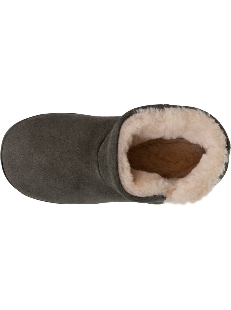 Chaussons bottillons dessus en cuir, semelle plateforme femme isotoner Kaki - Kiabi