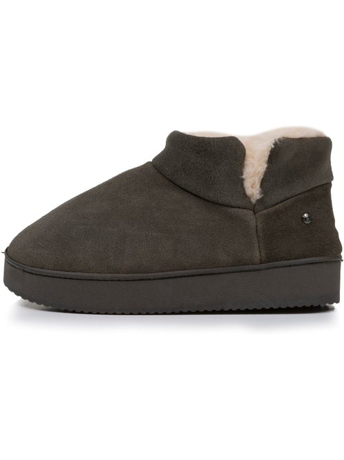 Chaussons bottillons dessus en cuir, semelle plateforme femme isotoner - Kiabi