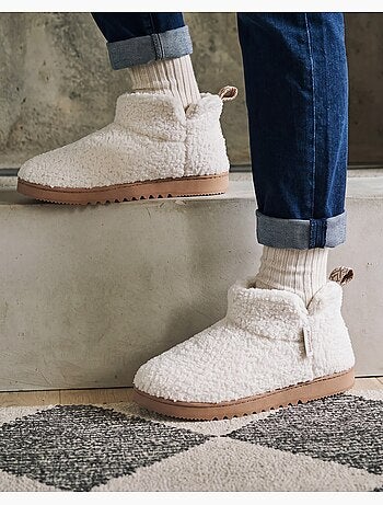 Chaussons bottillons maille bouclette - semelle crantée femme isotoner