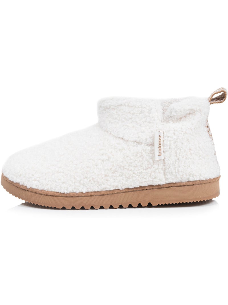 Chaussons bottillons maille bouclette - semelle crantée femme Isotoner Ivoire - Kiabi