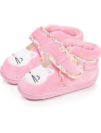 Chaussons bottillons microvelours maintien renforcé, bébé fille