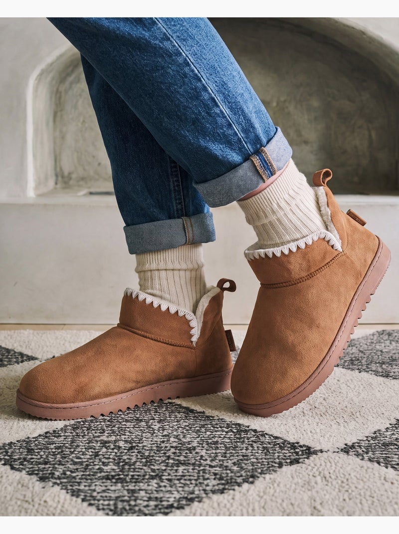 Chaussons bottillons suédine - semelle crantée femme Camel - Kiabi