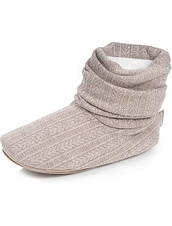 Chaussons bottillons tricot et nœud satin femme isotoner