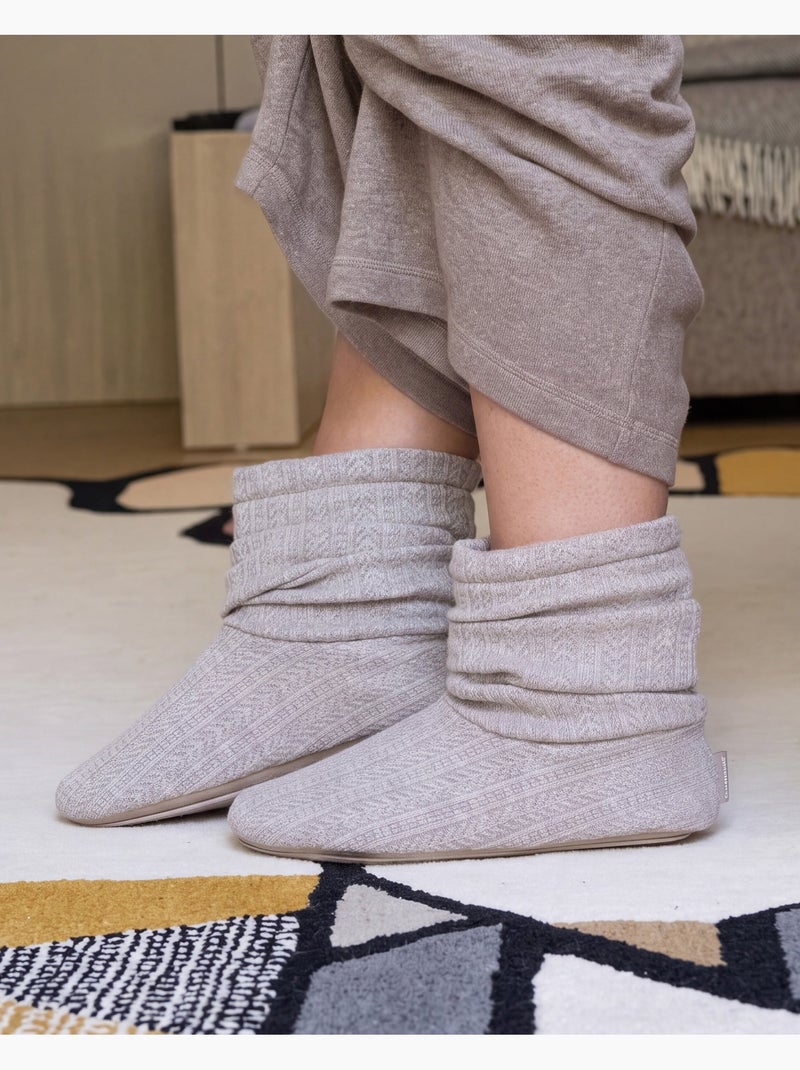 Chaussons bottillons tricot et nœud satin femme isotoner Beige chiné - Kiabi