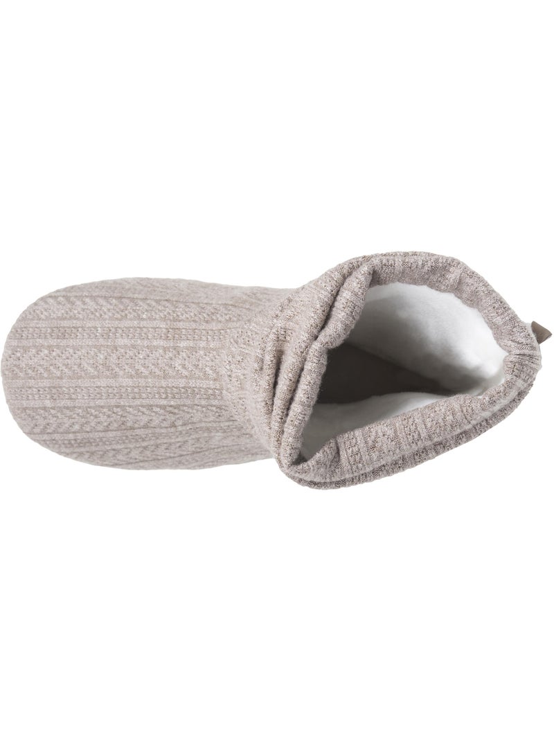 Chaussons bottillons tricot et nœud satin femme isotoner Beige chiné - Kiabi