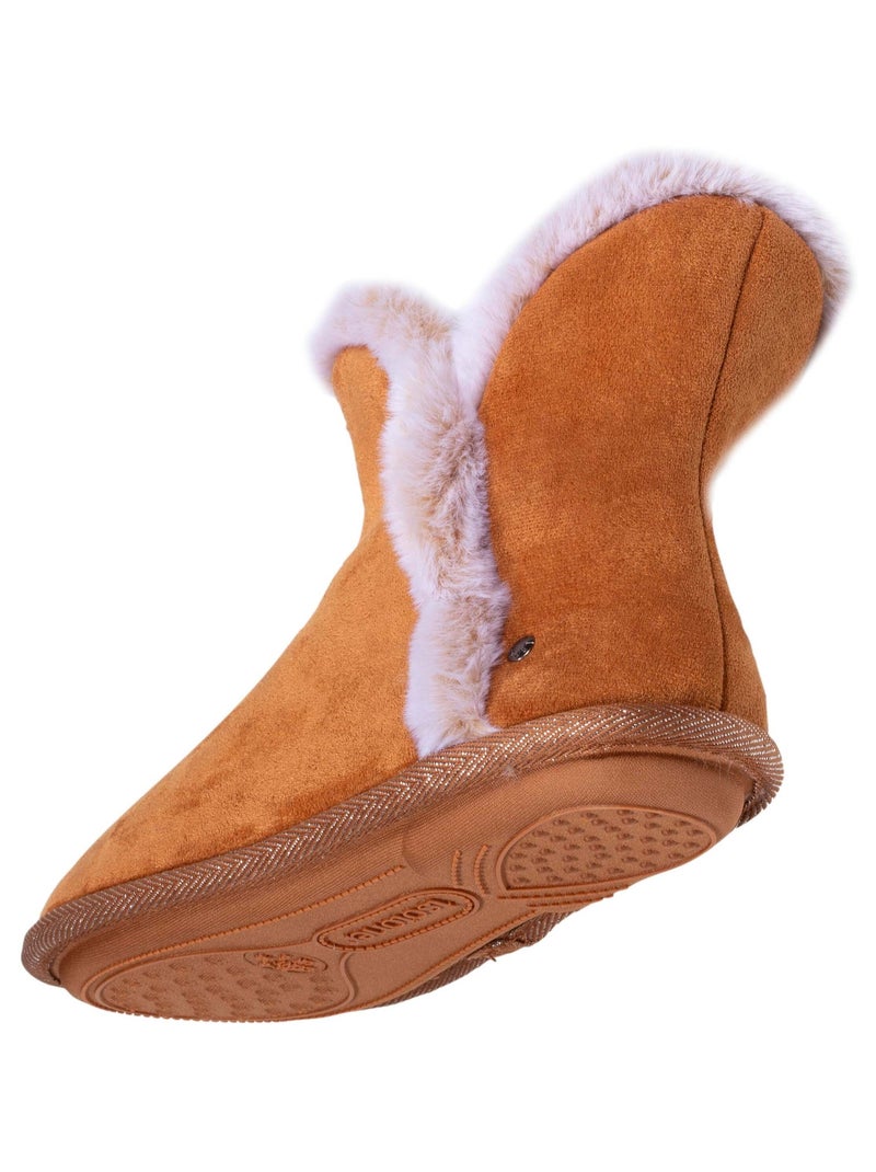 Chaussons bottillons ultra confortables fausse fourrure femme Isotoner Camel - Kiabi