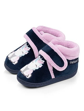Chaussons bottillons velours maintien renforcé, fermeture bébé fille Isotoner