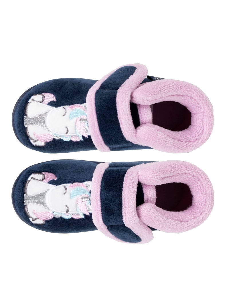 Chaussons bottillons velours maintien renforcé, fermeture bébé fille Isotoner Bleu marine - Kiabi