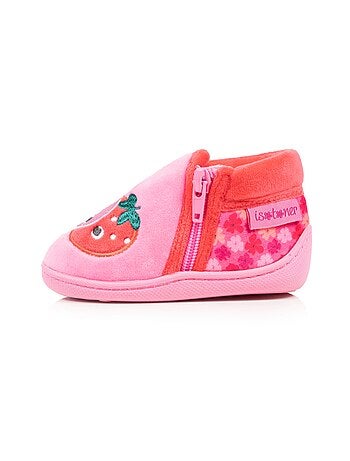 Chaussons bottillons velours maintien renforcé, fermeture bébé fille Isotoner