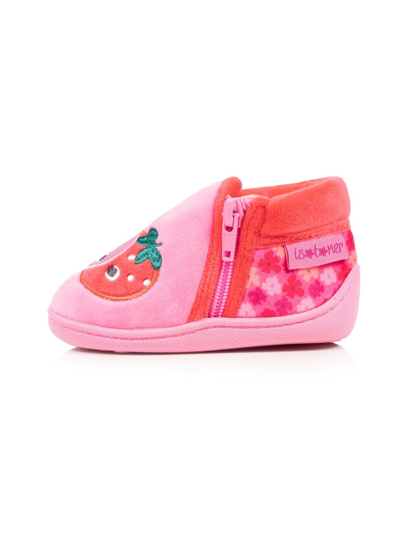 Chaussons bottillons velours maintien renforcé, fermeture bébé fille Isotoner Rose - Kiabi