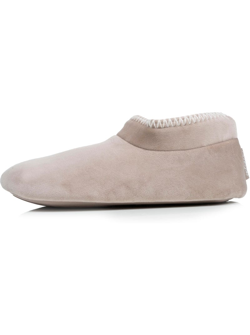 Chaussons bottillons velours, semelle gomme antidérapante femme Beige - Kiabi