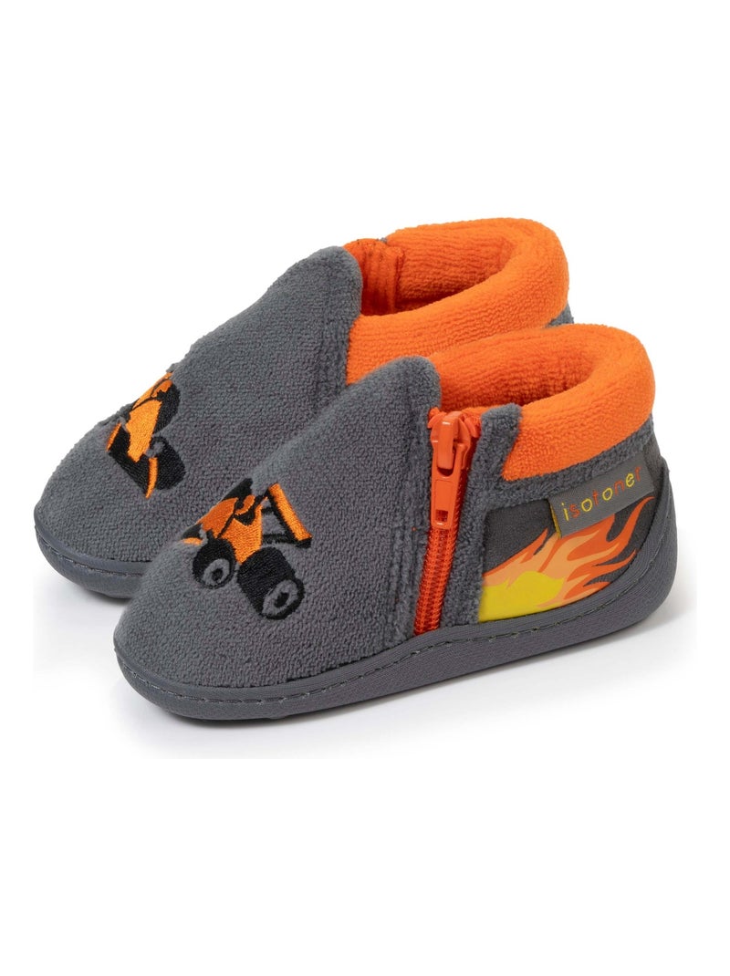 Chaussons bottillons zip enfant gris formule 1 Isotoner Gris Gris - Kiabi