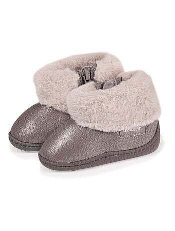 Chaussons bottillons zip irisé et imitation fourrure bébé fille Isotoner