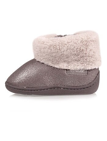 Chaussons bottillons zip irisé et imitation fourrure bébé fille Isotoner