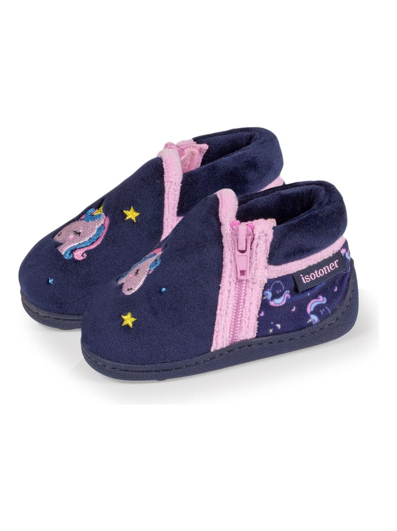 Chaussons bottillons zip licorne bébé fille Isotoner Bleu marine - Kiabi