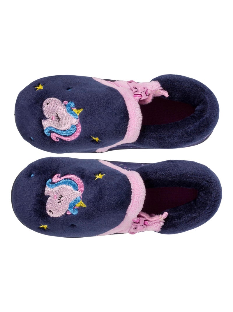 Chaussons bottillons zip licorne bébé fille Isotoner Bleu marine - Kiabi