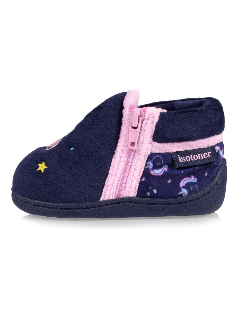 Chaussons bottillons zip licorne bébé fille Isotoner Bleu marine - Kiabi