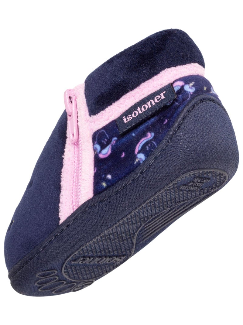 Chaussons bottillons zip licorne bébé fille Isotoner Bleu marine - Kiabi