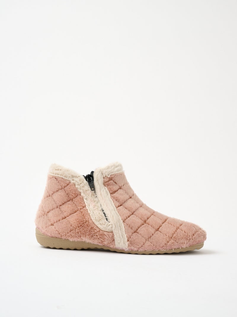 Chaussons bottines chauds largeur confort Rose - Kiabi