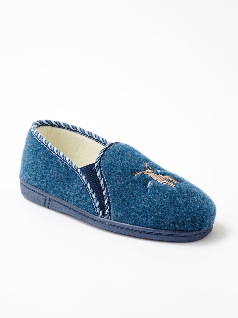 Chaussons brodés à enfiler, grande largeur Bleu - Kiabi