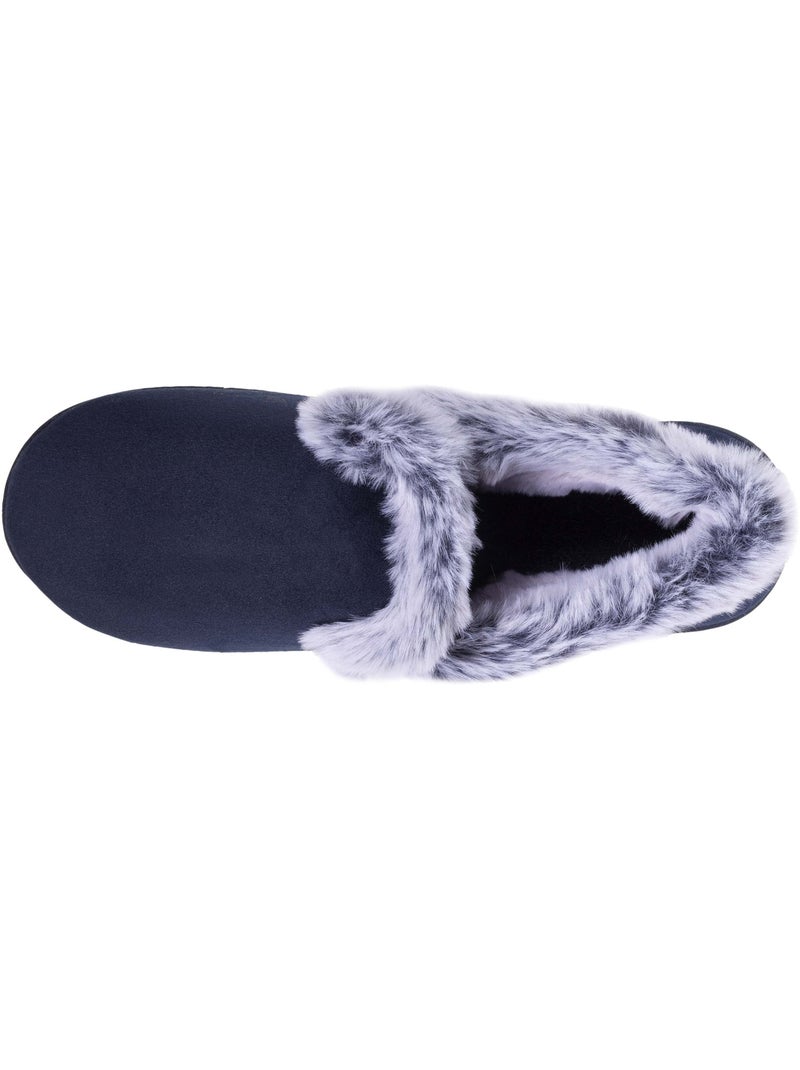 Chaussons charentaises détails fausse fourrure femme isotoner Bleu marine - Kiabi