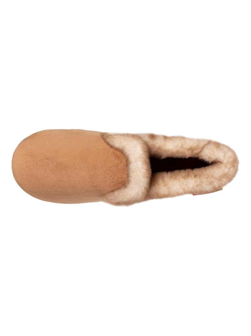 Chaussons Charentaises en velours ultra doux, bordure en imitation fourrure, semelle ultra confort Camel - Kiabi