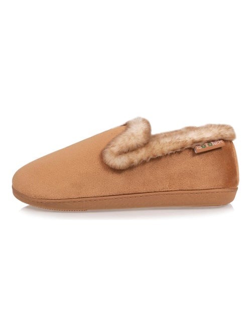 Chaussons Charentaises en velours ultra doux, bordure en imitation fourrure, semelle ultra confort - Kiabi