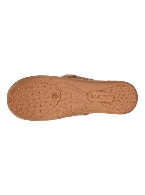 Chaussons Charentaises en velours ultra doux, bordure en imitation fourrure, semelle ultra confort - Kiabi