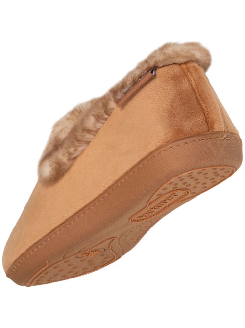 Chaussons Charentaises en velours ultra doux, bordure en imitation fourrure, semelle ultra confort - Kiabi