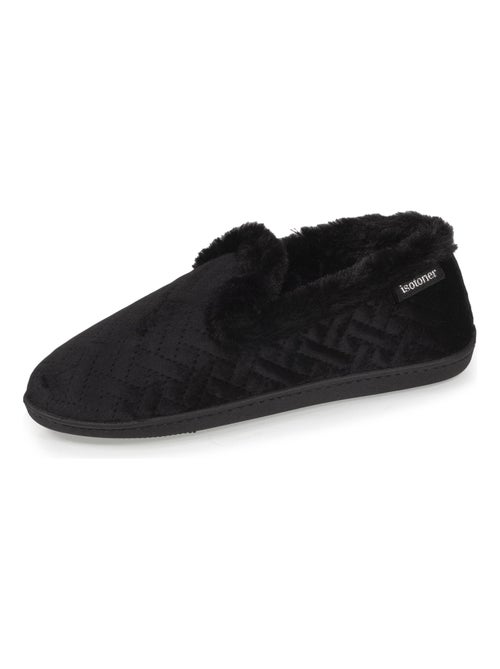 Chaussons charentaises en velours ultra doux, bordure imitation fourrure femme Isotoner - Kiabi