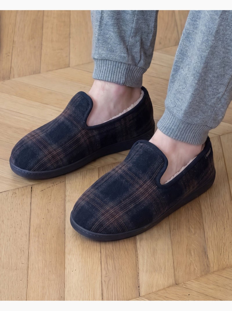 Chaussons charentaises laine semelle ergonomique, mousse à homme isotoner Bleu Marron - Kiabi