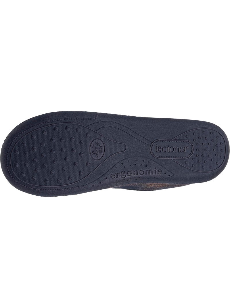 Chaussons charentaises laine semelle ergonomique, mousse à homme isotoner Bleu Marron - Kiabi