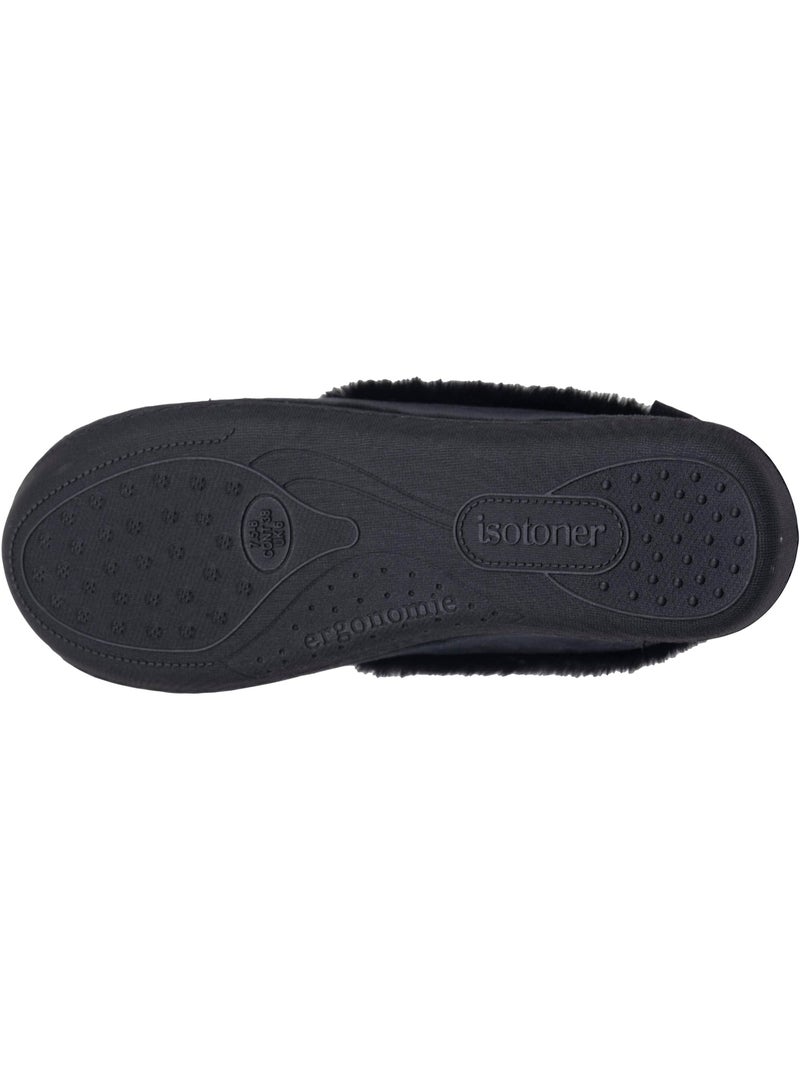 Chaussons charentaises microvelours semelle ergonomique, mousse femme Isotoner Noir - Kiabi