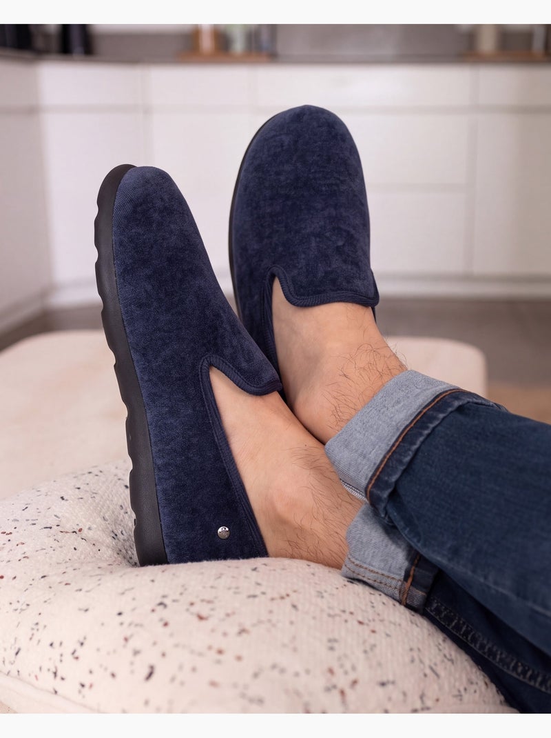 Chaussons charentaises souples en velours, ultra confortables homme Bleu marine - Kiabi