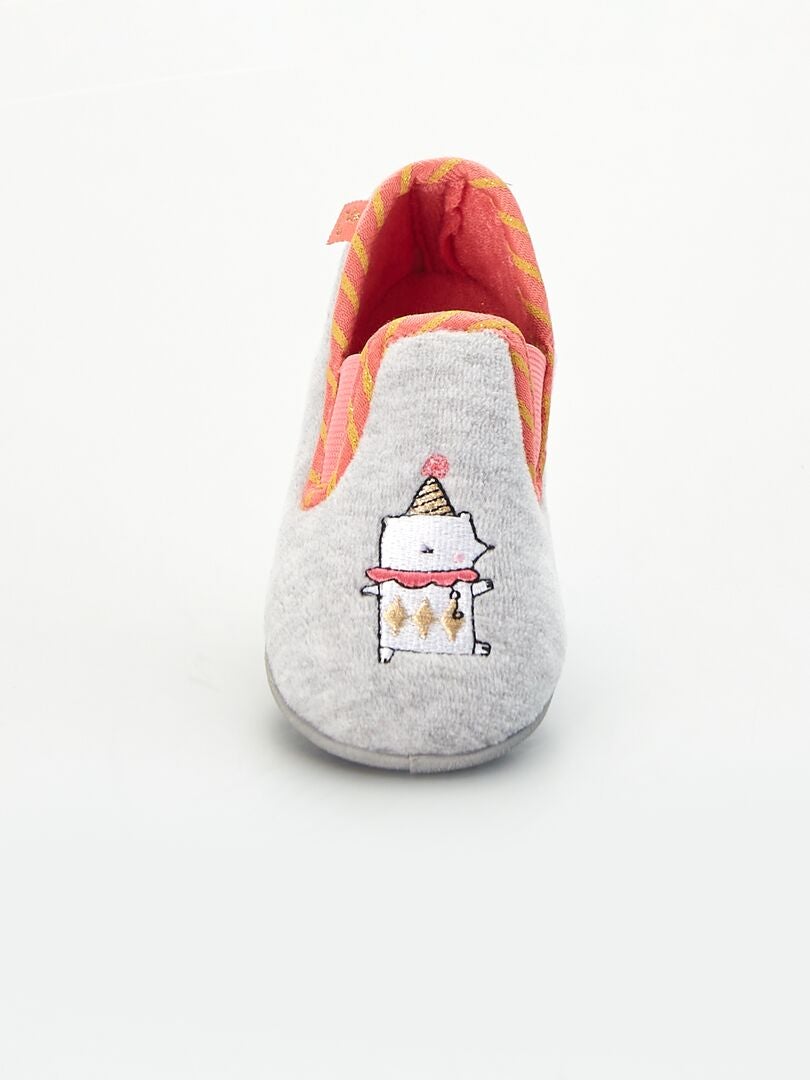 Chaussons mules fourrées Chat fantaisie - Bleu marine - - nu