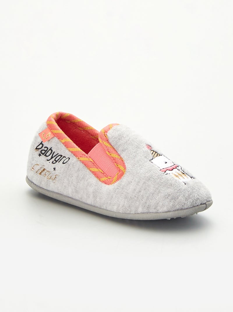 Chaussons 'chat' Gris/rose - Kiabi