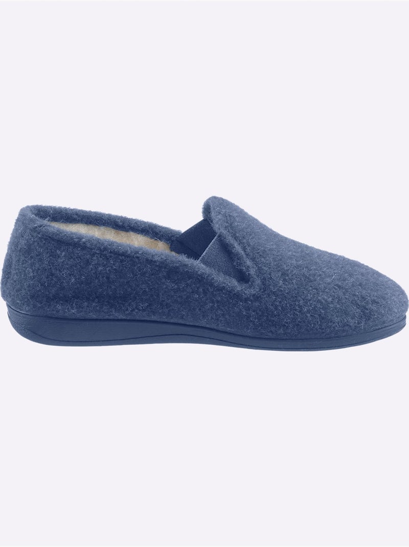 Chaussons chauds en feutre avec intérieur en laine et semelle en caoutchouc - taille standard - witt Bleu - Kiabi