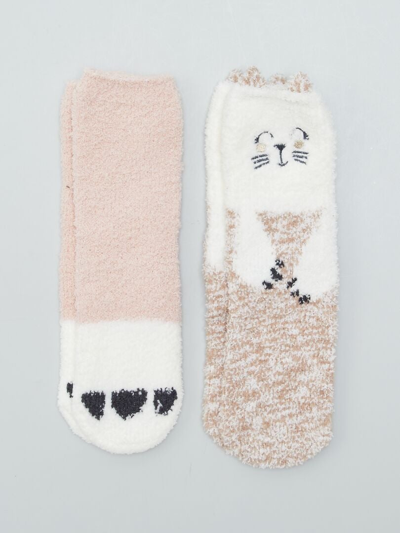 Chaussons chaussettes 'animaux' Beige - Kiabi