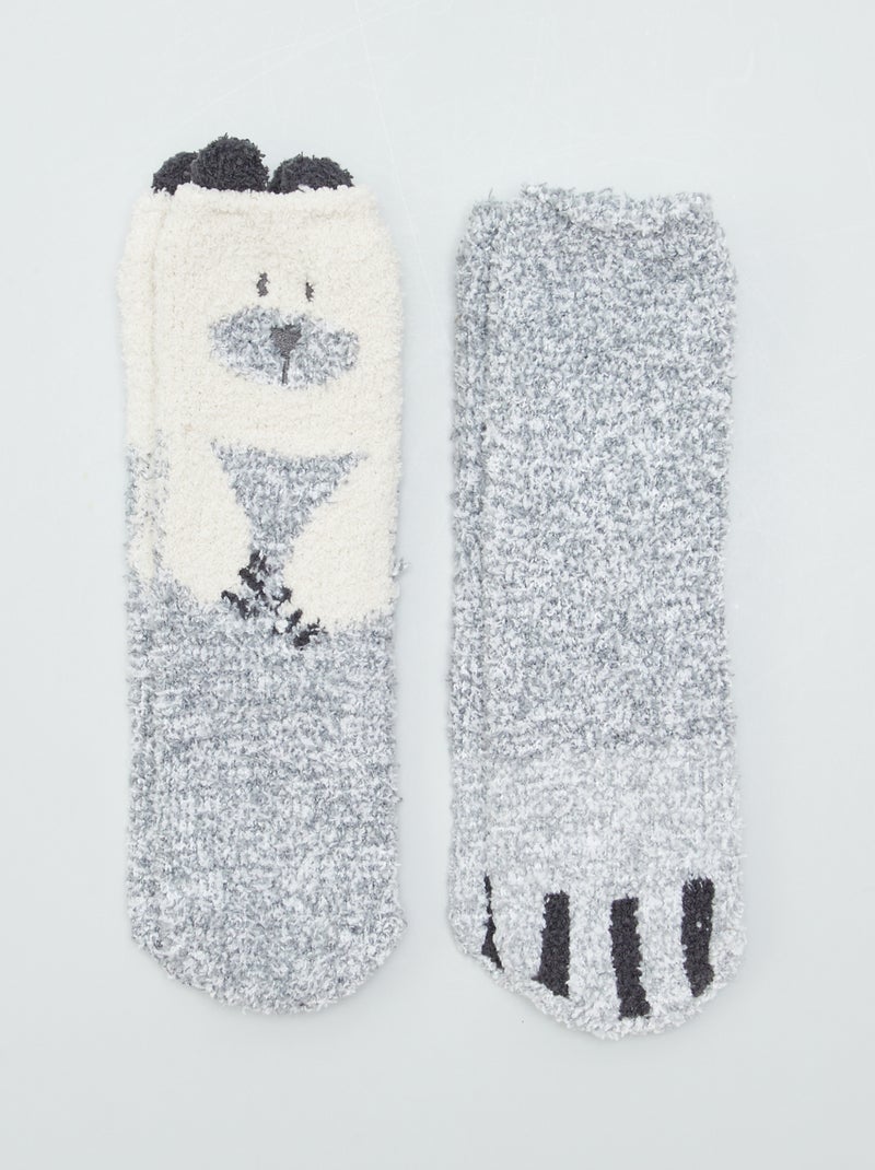 Chaussons chaussettes 'animaux' Gris - Kiabi