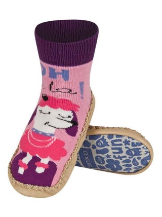 Chaussons chaussettes avec semelle en cuir, Chien Soxo