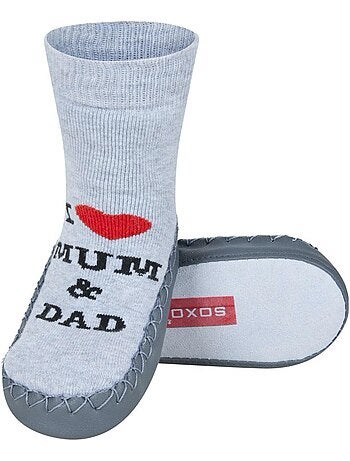 Chaussons chaussettes bébé avec semelle en cuir,  I love Mum & Dad - Kiabi