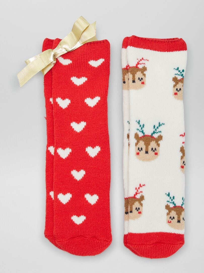 Chaussons chaussettes de Noël - Lot de 2 Blanc/rouge - Kiabi