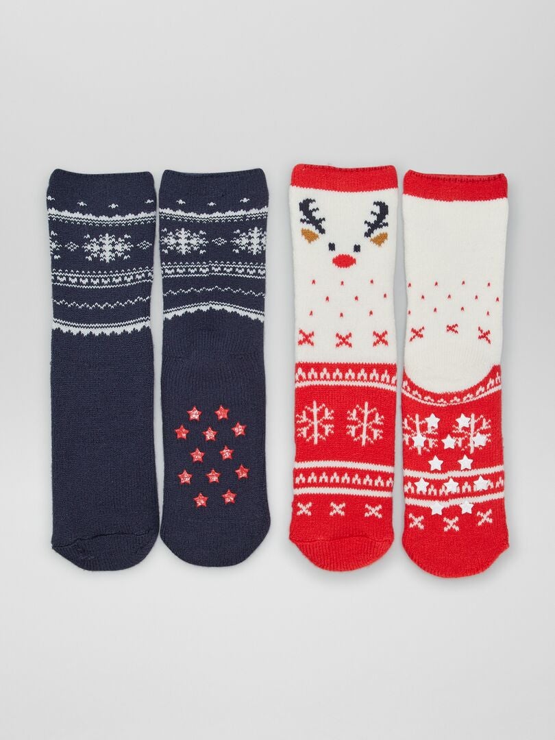 Chaussons chaussettes de Noël - Lot de 2 - Blanc/rouge - Kiabi - 4.80€