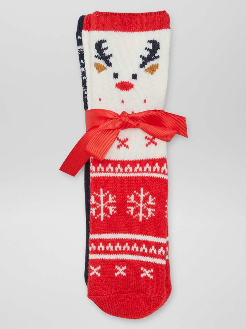 Chaussons chaussettes de Noël - Lot de 2 Rouge/marine - Kiabi