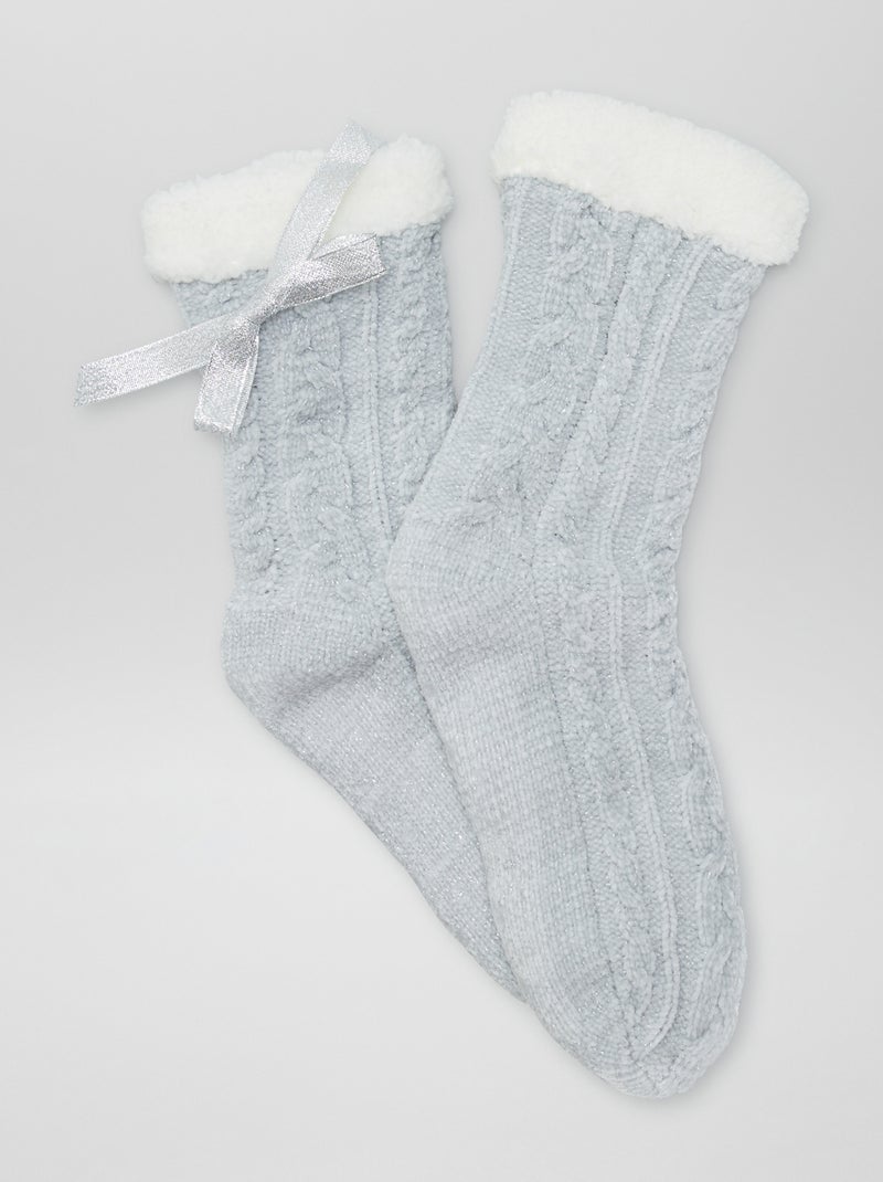 Chaussons chaussettes fourrées en velours Gris clair - Kiabi