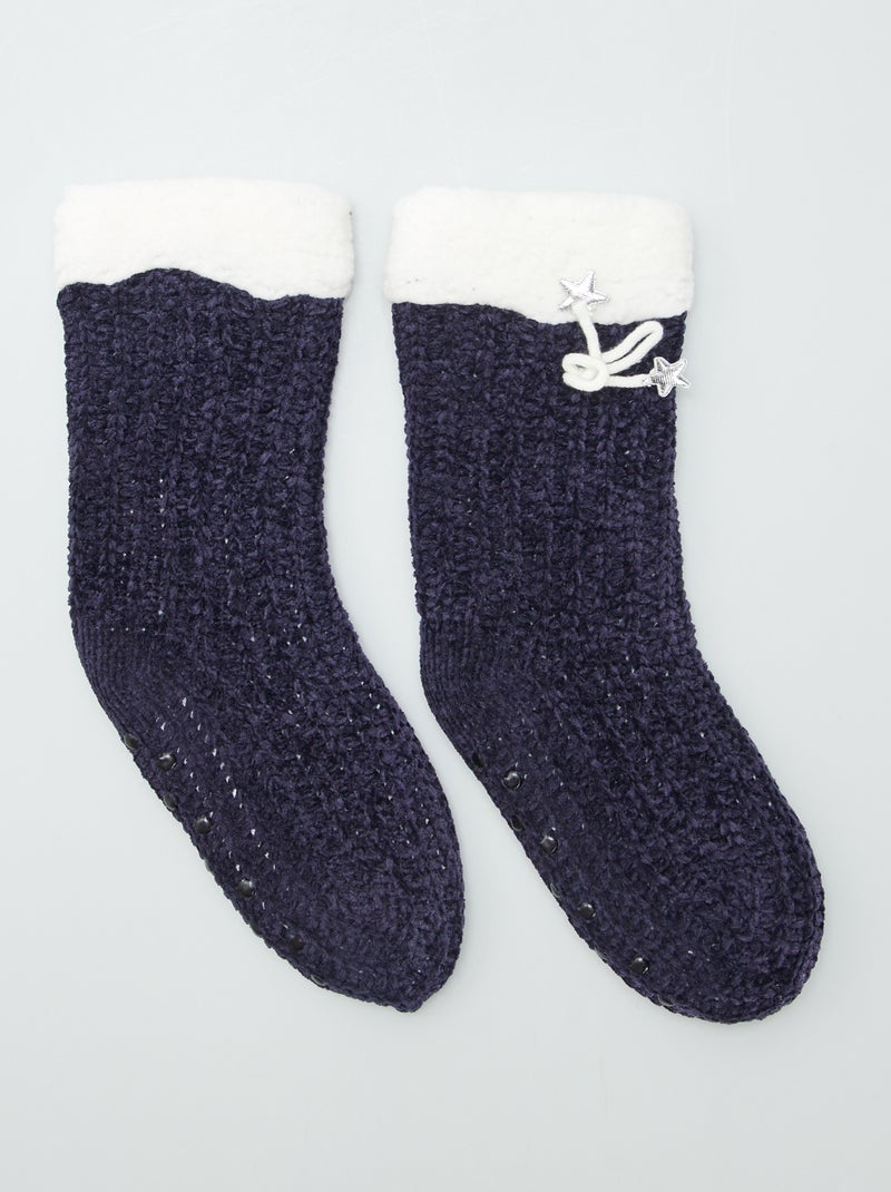 Chaussons chaussettes fourrées Violet - Kiabi